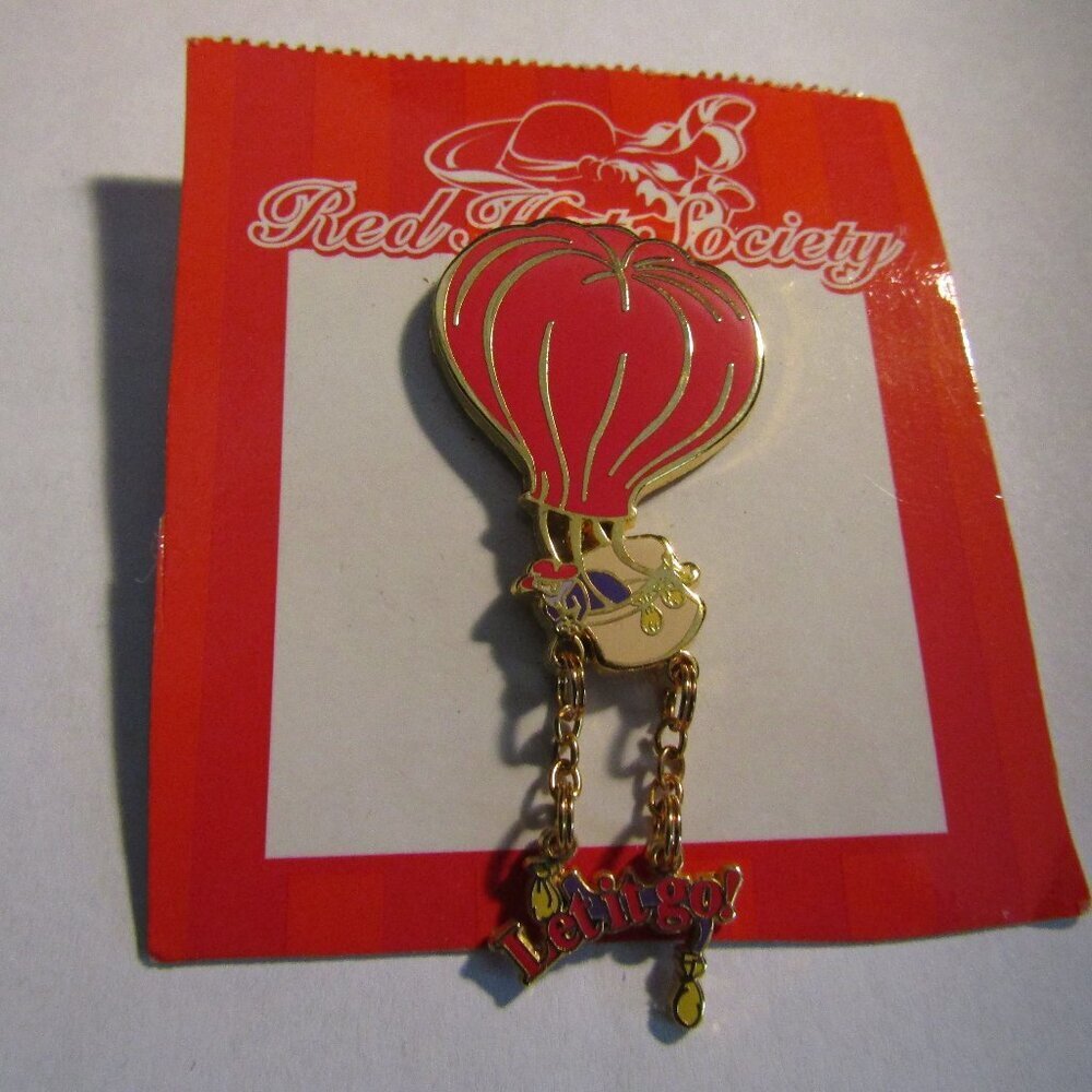 2004 The Red Hat Society Dangle Pin LET IT GO New on Card Hot Air Balloon